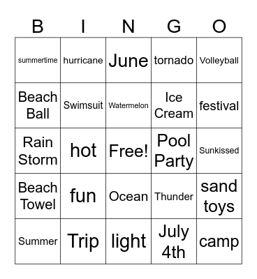 Summer Bingo Card