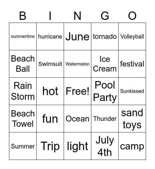Summer Bingo Card