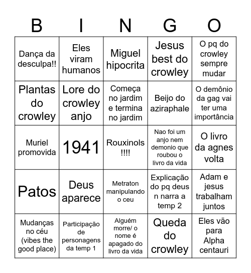 Good Omens 3 Bingo Card