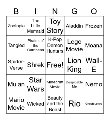 Movie Bingo Card