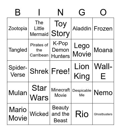 Movie Bingo Card