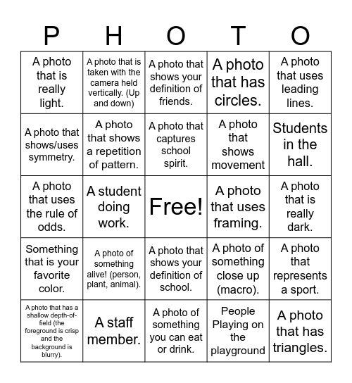 Photography Bingo! Bingo Card