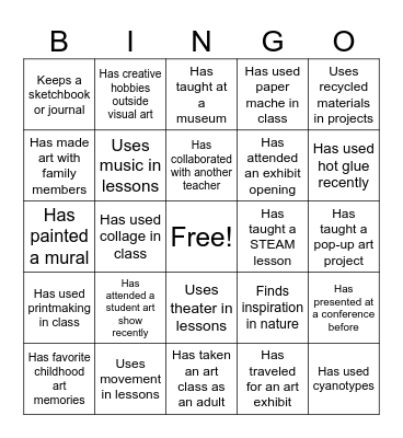 Destination Arts Integration 2026 Bingo Card