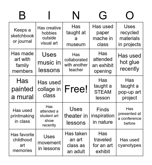 Destination Arts Integration 2026 Bingo Card