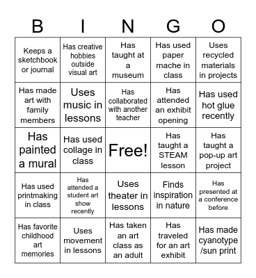 Destination Arts Integration 2026 Bingo Card