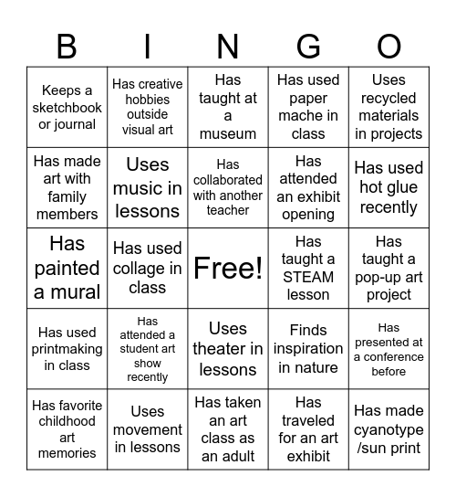 Destination Arts Integration 2026 Bingo Card