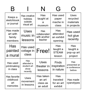 Destination Arts Integration 2026 Bingo Card