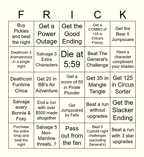 Frickbear's Bingo Card