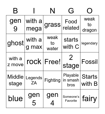 pokemon Bingo Card