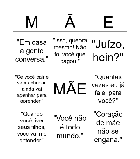 Bingo das Mães Bingo Card