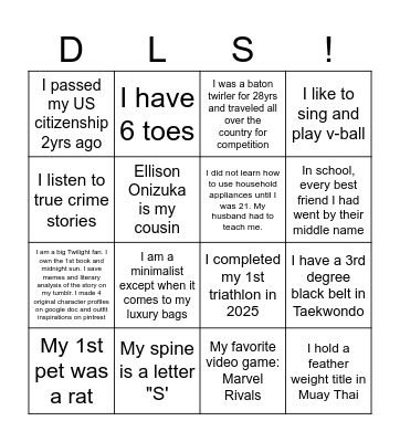 Fun Fact Bingo Card