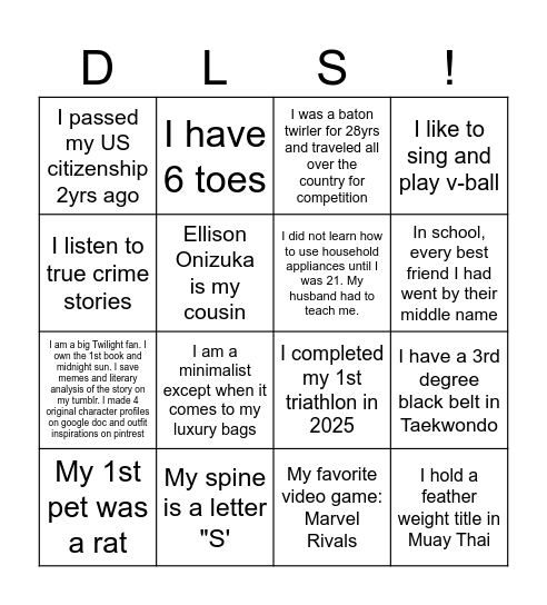 Fun Fact Bingo Card