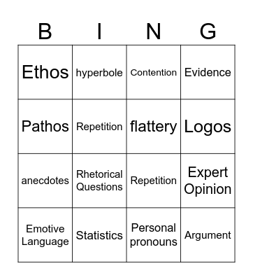 Persuasive Techniques Bingo Card