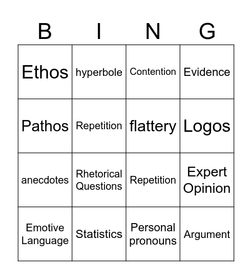 Persuasive Techniques Bingo Card