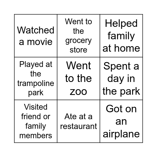 Tell me a story about a time you... Bingo Card