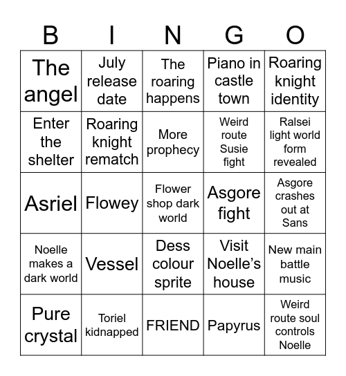 Deltarune Chapter 5 Bingo Card
