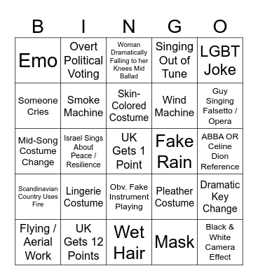 Eurovision 2026 Bingo Card