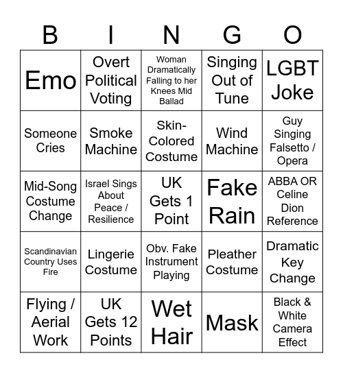 Eurovision 2026 Bingo Card