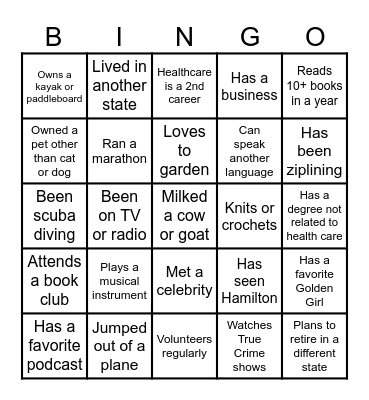 Team Building BINGO Card