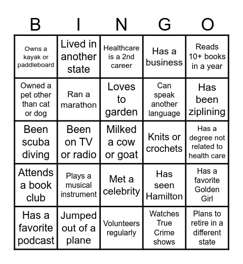 Team Building BINGO Card