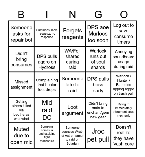SSC/TK Bingo Card