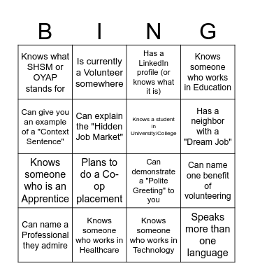 Networking Bingo Card