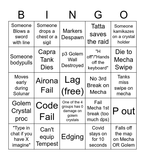 NM raids PUG EDITION Bingo Card