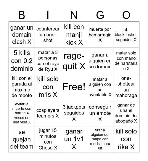 Jujuju jenanigans bingo Card