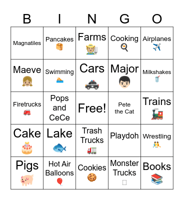 Howie's Favorite Things Bingo Card