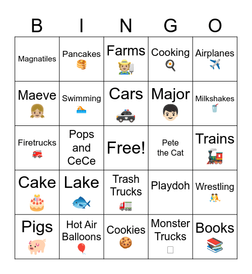 Howie's Favorite Things Bingo Card