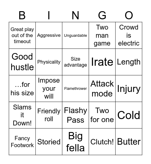 NBA Bullshit Bingo Card