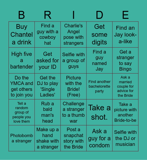 Bacherlorette Bingo Card