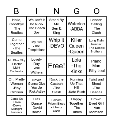 Musical Bingo Card