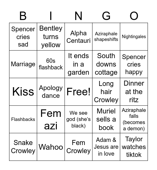 Good Omens 3 Bingo Card