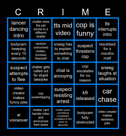 crime guy Bingo Card