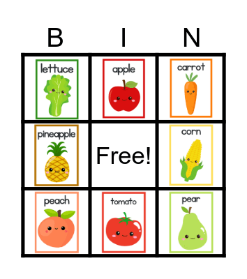 Veggies and Fruits Bingo Card