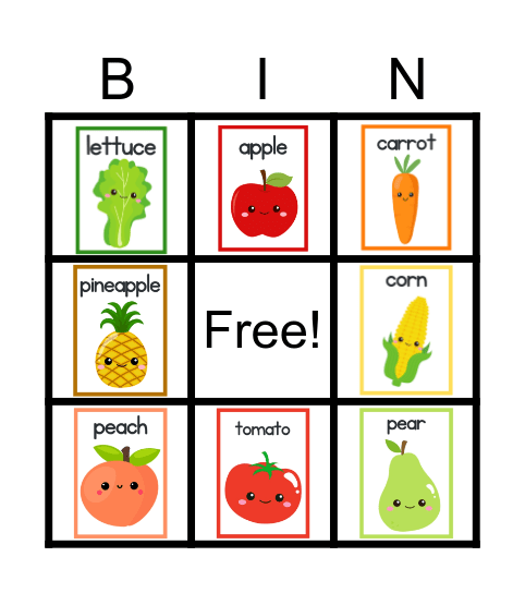 Veggies and Fruits Bingo Card