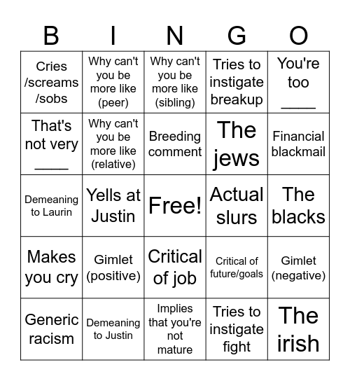 WWTD (WhatWouldTeriDo) Bingo Card