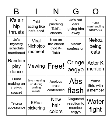 &TEAM Blaze the Way Tour Bingo Card