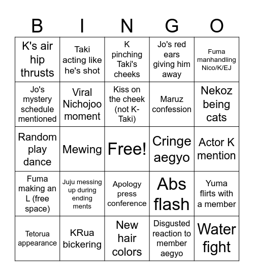 &TEAM Blaze the Way Tour Bingo Card