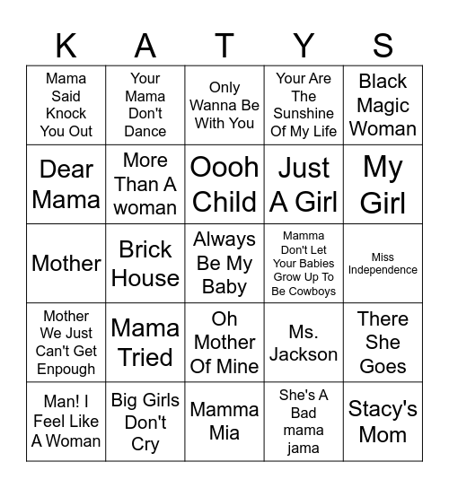 Mama Told Me Bingo Card