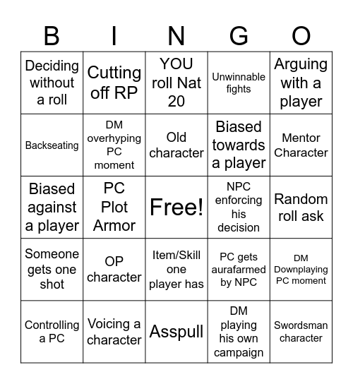 dnd bingo Card
