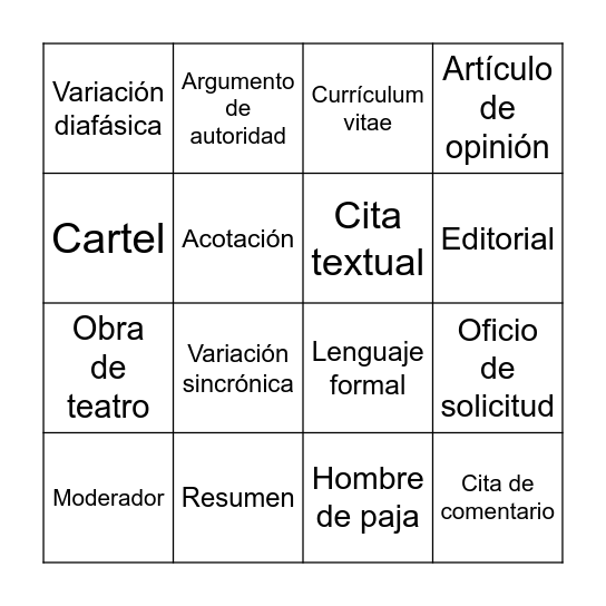 Lotería de repaso Bingo Card