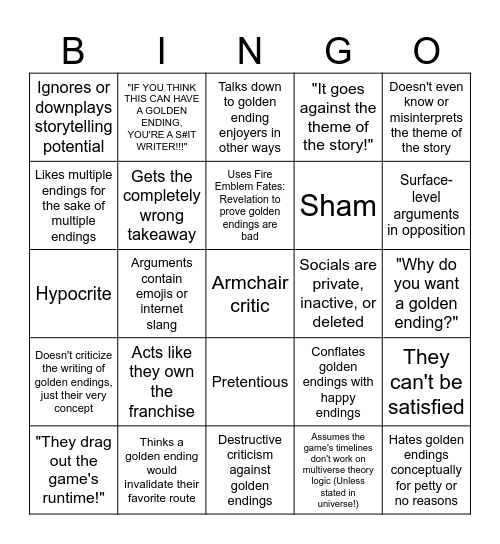 Anti-Golden Ending Bingo Card