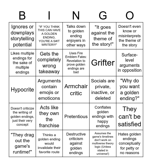 Anti-Golden Ending Bingo Card