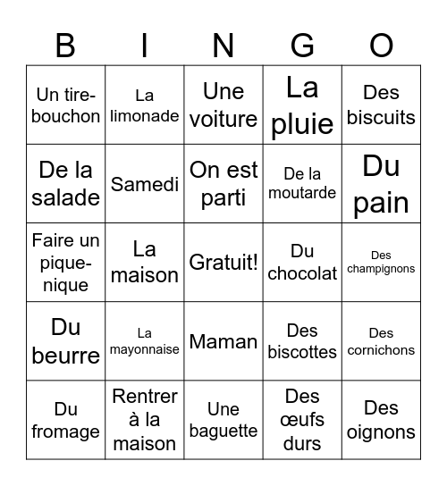 Les Cornichons Bingo Card