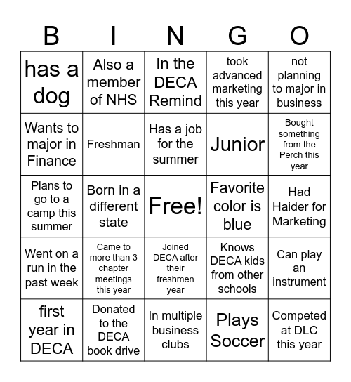 DECA Bingo Card
