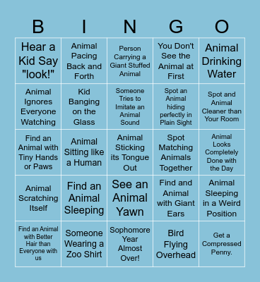 John Ball Zoo Bingo Card