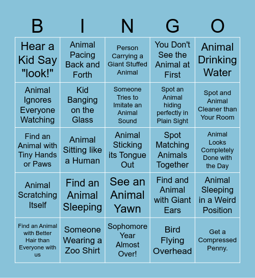 John Ball Zoo Bingo Card