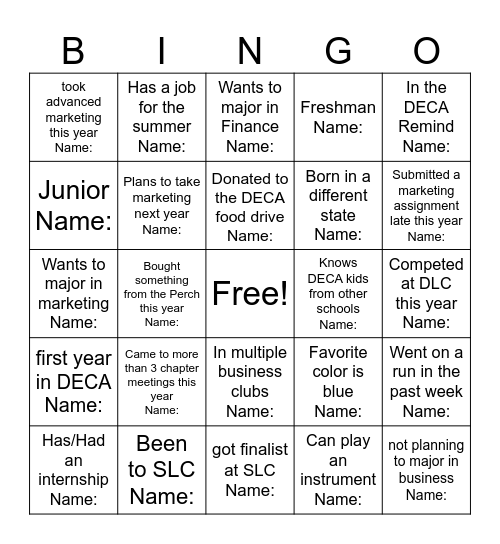 DECA Bingo Card